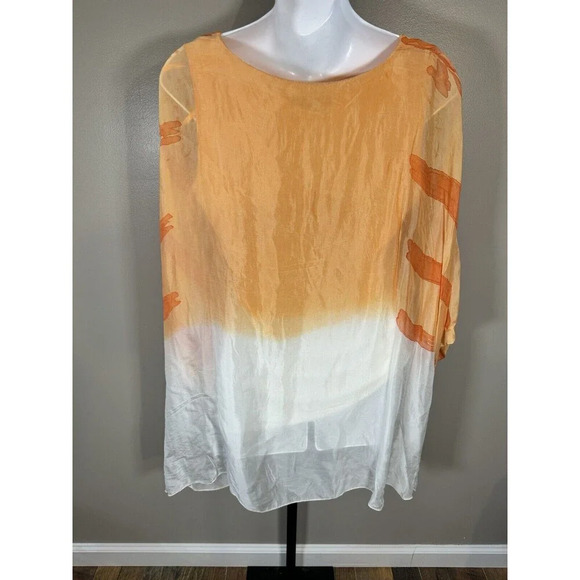 Charlie B Made In Italy Sz PM sheer Boho Floral Silk Poncho Blouse Top Kimono - Picture 4 of 6